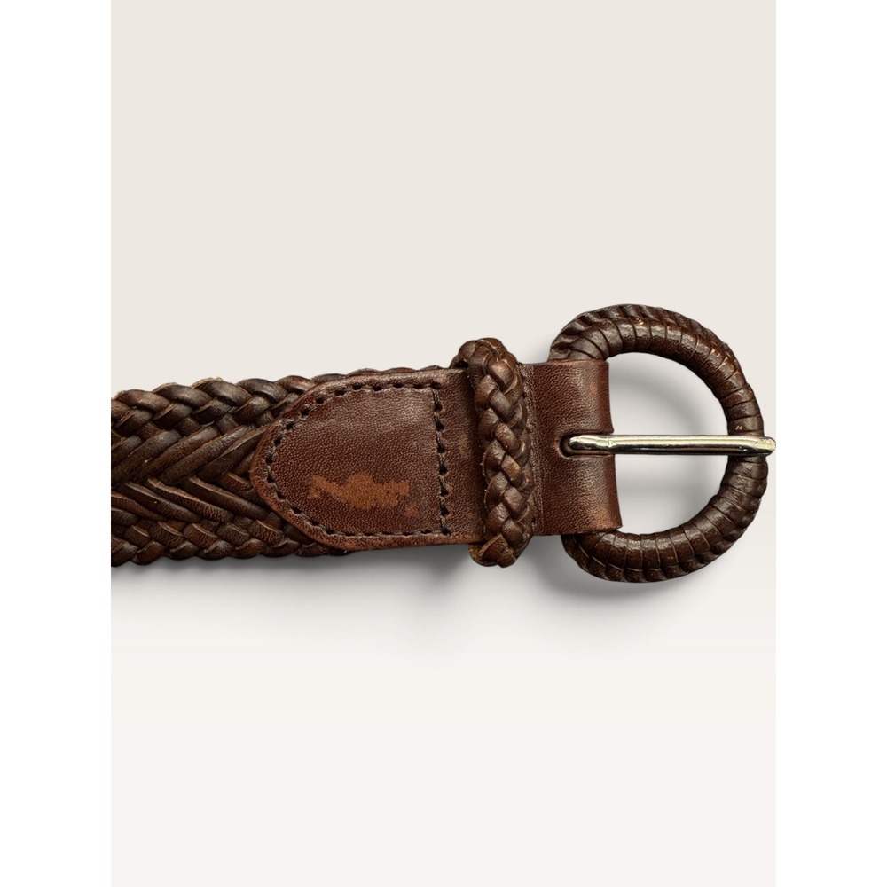 Talbots Brown Woven Braided Leather Belt Round Buckle 44" - Picture 8 of 8